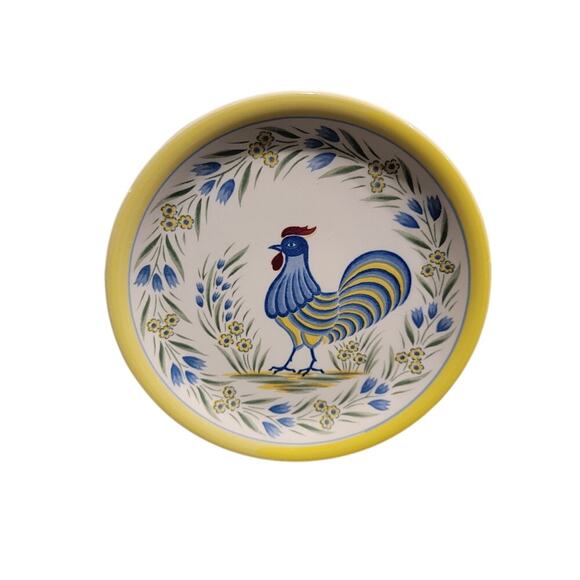 Floral Rooster Plate Hand-painted S Mann Japan Blue Green 10" Round - Picture 1 of 6